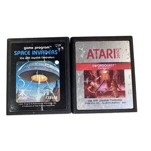 Vintage Atari 2600 Games 2 Games Swordquest FireWorld & Space Invaders